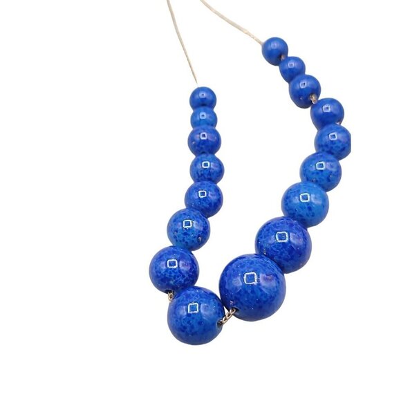 14k Graduated Lapis Lazuli Beaded Necklace 19" Yellow Gold Chain 7.1mm-13mm Bead - Picture 12 of 16